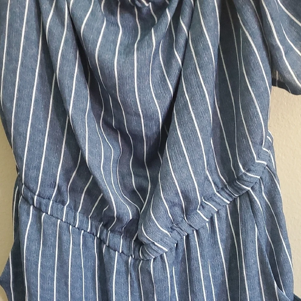 AUW Denim Blue and White Striped Jumper Pants - Picture 6 of 11